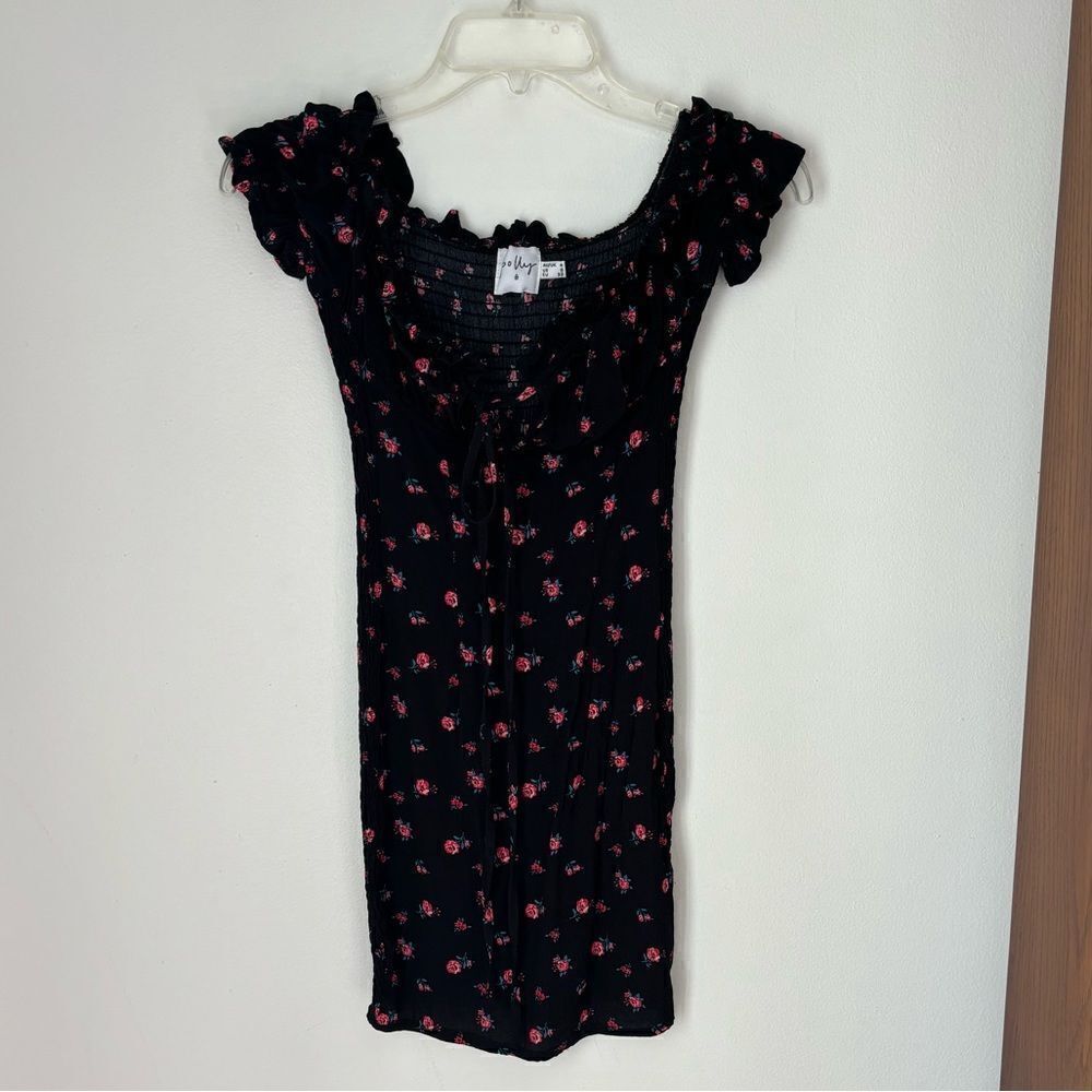 Polly black floral retro 90s y2k short sleeve dress size 0